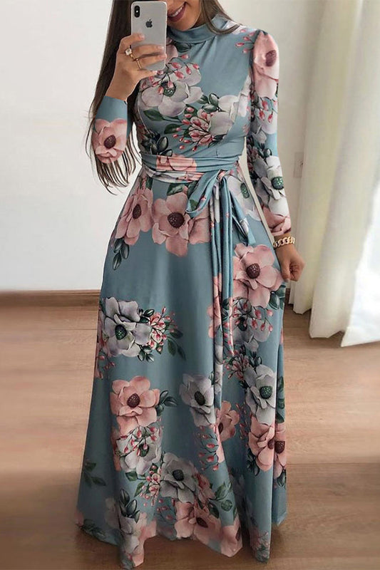 Elegant Print Patchwork Mandarin Collar Asymmetrical Dresses(3 Colors)