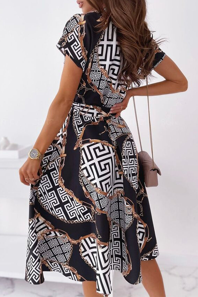 Celebrities Elegant Print Patchwork V Neck Shirt Dress Dresses