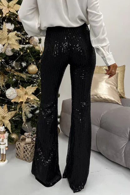 British Style Elegant Solid Sequins Straight High Waist Speaker Bottoms