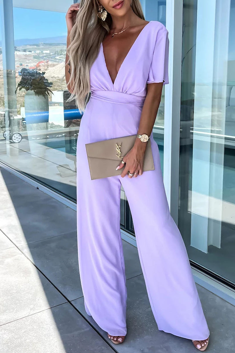 Casual Elegant Solid Solid Color V Neck Regular Jumpsuits(4 Colors ...