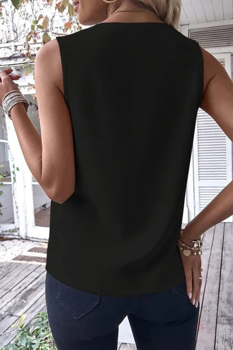 Casual Simplicity Solid Patchwork V Neck Tops