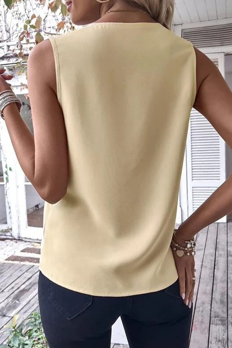 Casual Simplicity Solid Patchwork V Neck Tops