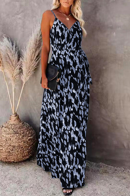 College Vacation Zebra Print Patchwork V Neck Sling Dress Dresses