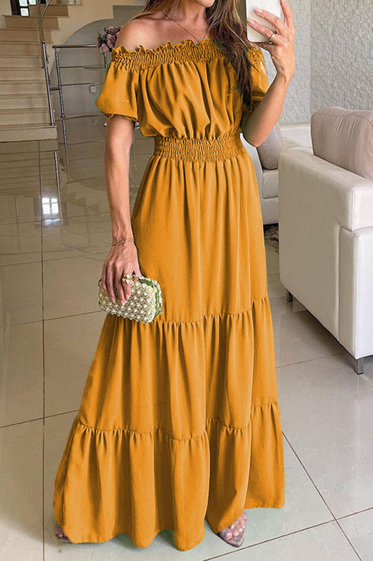 Sexy Elegant Solid Solid Color Off the Shoulder Waist Skirt Dresses