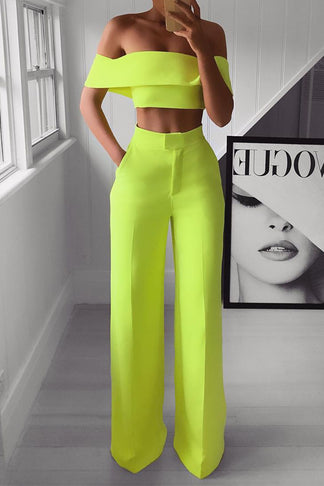 Sexy Simplicity Solid Off the Shoulder Short Sleeve Two Pieces(5 Color ...