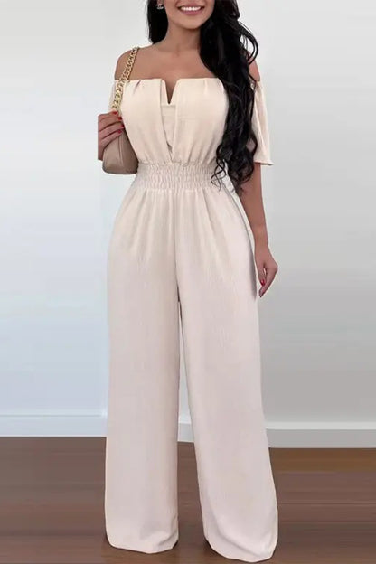 Work Celebrities Solid Solid Color Off the Shoulder Regular Jumpsuits(6 Colors)