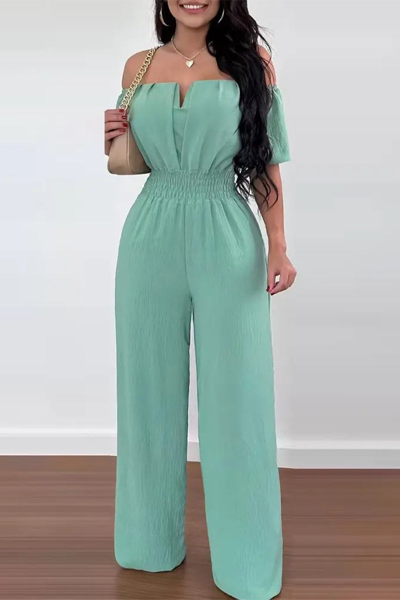 Work Celebrities Solid Solid Color Off the Shoulder Regular Jumpsuits(6 Colors)