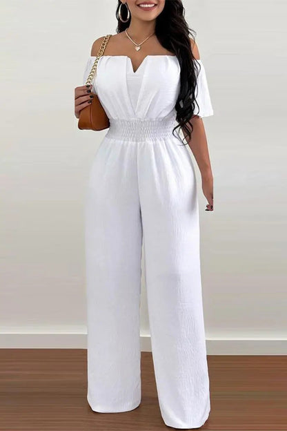 Work Celebrities Solid Solid Color Off the Shoulder Regular Jumpsuits(6 Colors)