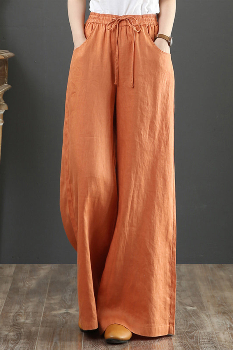 Casual Daily Solid Pocket Loose High Waist Wide Leg Solid Color Bottoms