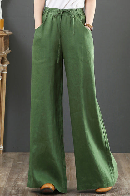 Casual Daily Solid Pocket Loose High Waist Wide Leg Solid Color Bottoms