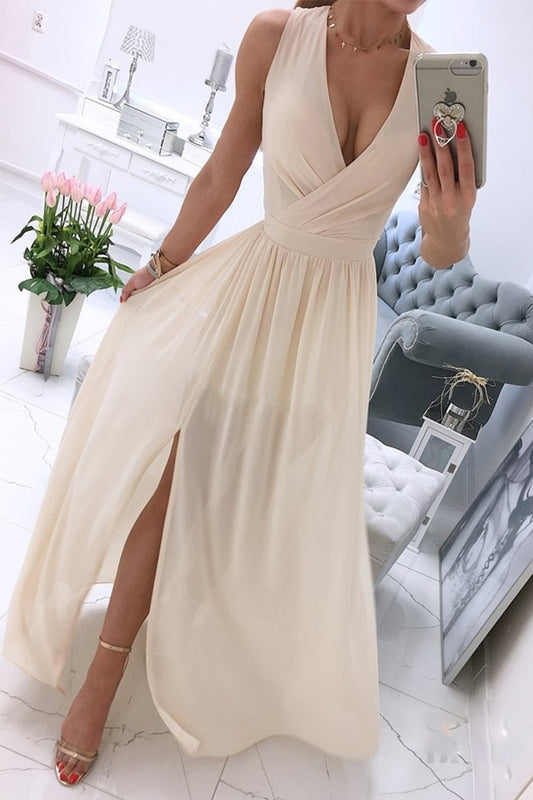 Sexy Simplicity Solid Slit V Neck Princess Dresses(6 Colors)