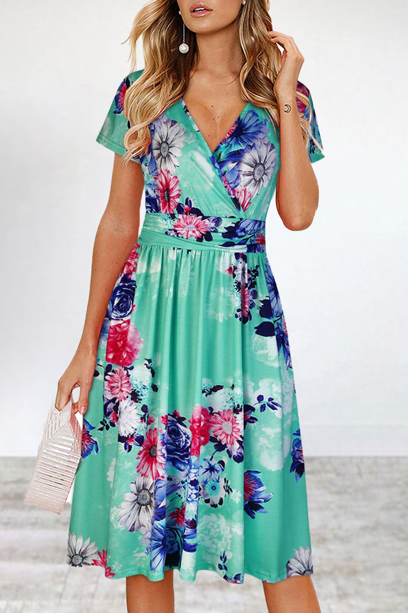 Elegant College Floral Patchwork V Neck A Line Dresses(6 Colors)