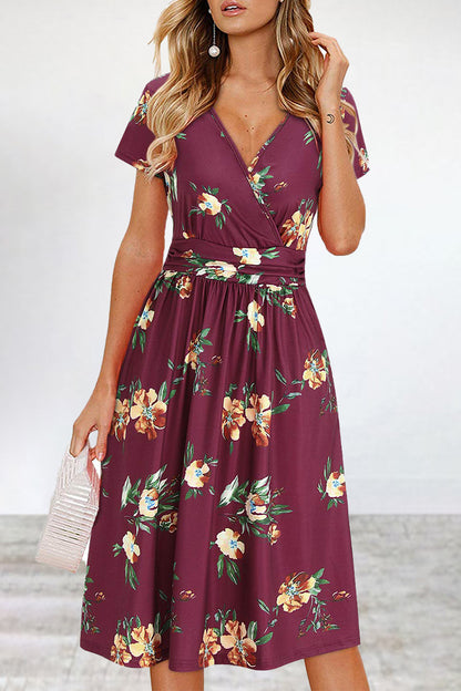 Elegant College Floral Patchwork V Neck A Line Dresses(6 Colors)