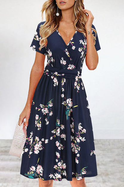 Elegant College Floral Patchwork V Neck A Line Dresses(6 Colors)