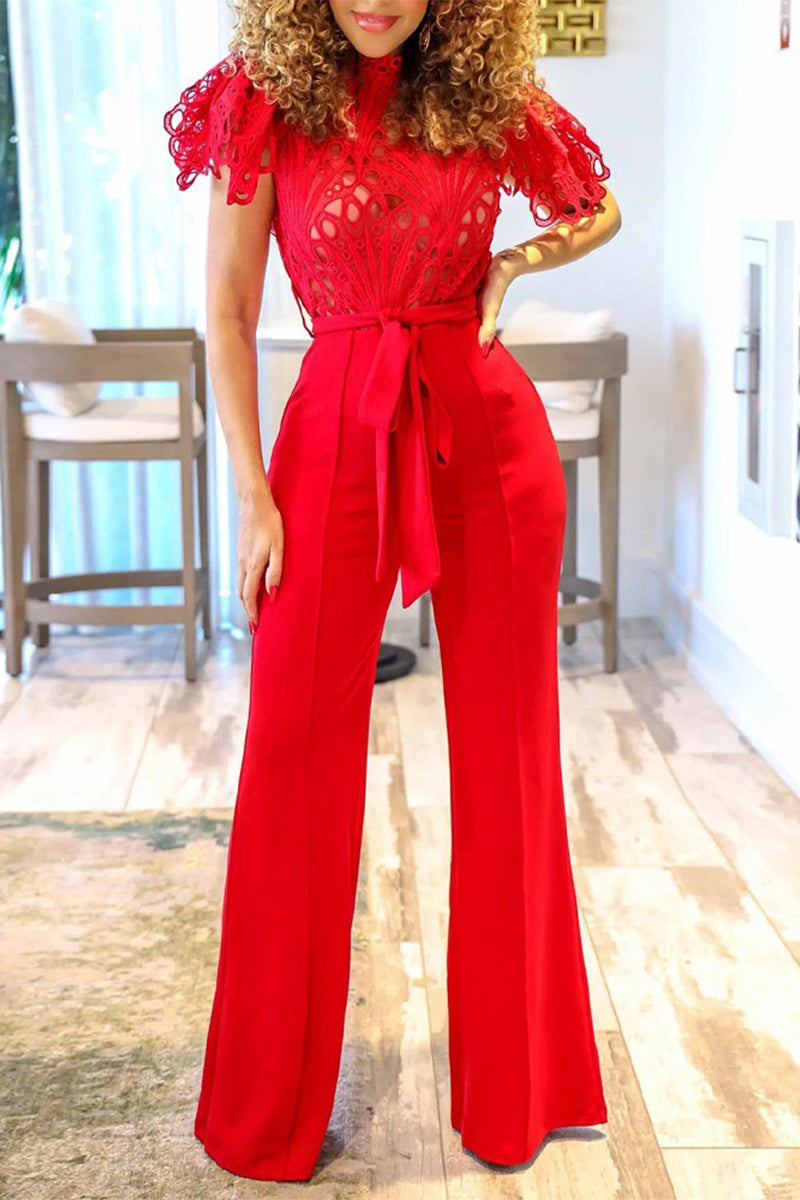 Casual Street Solid Hollowed Out Mandarin Collar Regular Jumpsuits(3 Colors)