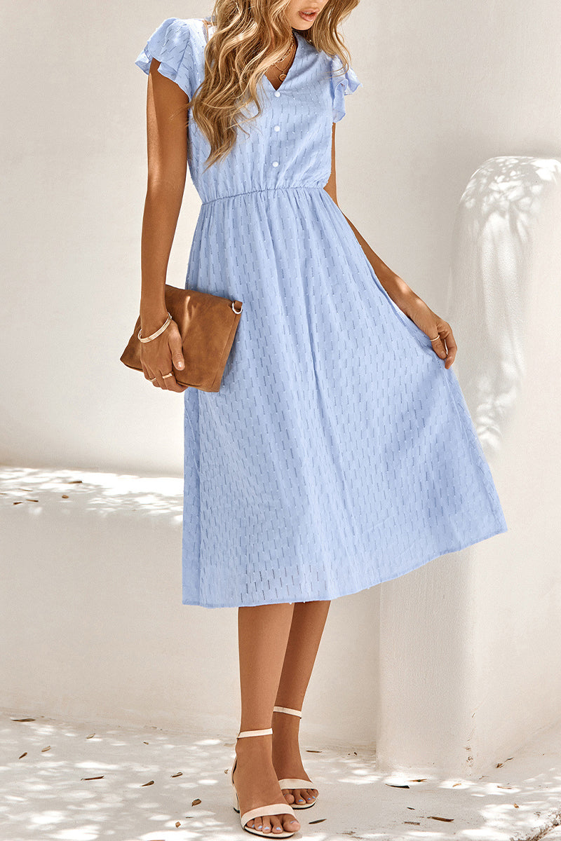 Sweet Elegant Solid V Neck A Line Short Sleeve Dress(4 Colors)