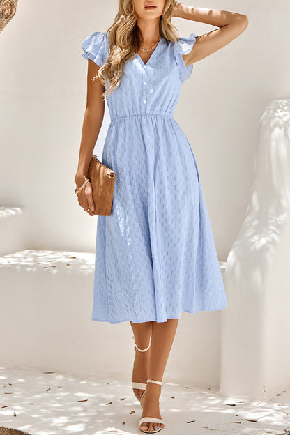 Sweet Elegant Solid V Neck A Line Short Sleeve Dress(4 Colors)