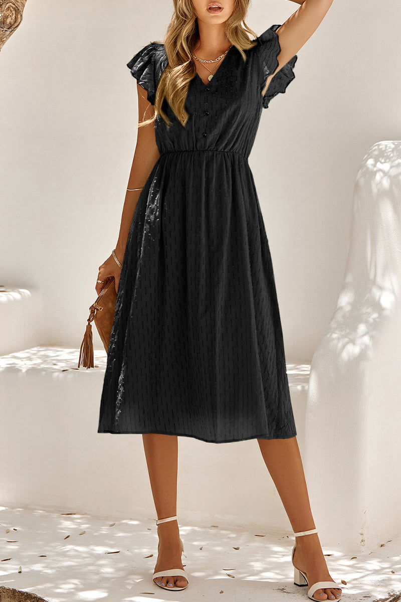 Sweet Elegant Solid V Neck A Line Short Sleeve Dress(4 Colors)