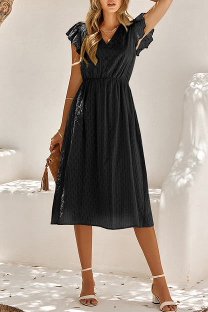 Sweet Elegant Solid V Neck A Line Short Sleeve Dress(4 Colors)