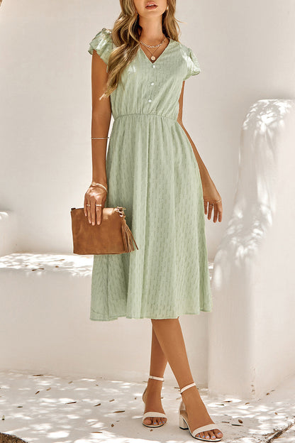 Sweet Elegant Solid V Neck A Line Short Sleeve Dress(4 Colors)