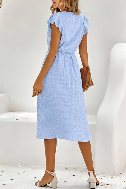 Sweet Elegant Solid V Neck A Line Short Sleeve Dress(4 Colors)