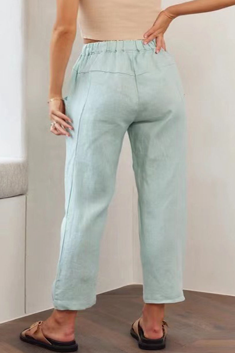 Casual Simplicity Solid Pocket Frenulum Loose High Waist Straight Solid Color Bottoms