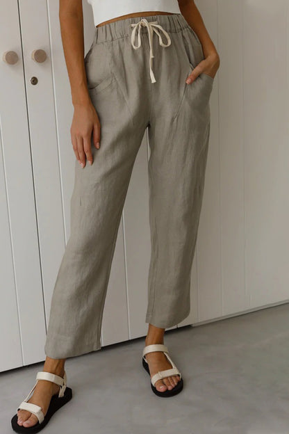 Casual Simplicity Solid Pocket Frenulum Loose High Waist Straight Solid Color Bottoms