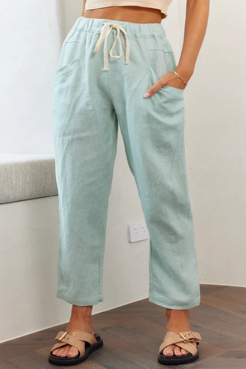 Casual Simplicity Solid Pocket Frenulum Loose High Waist Straight Solid Color Bottoms