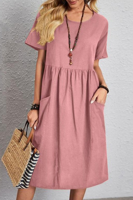 Casual Simplicity Solid Pocket O Neck Short Sleeve Dress Dresses