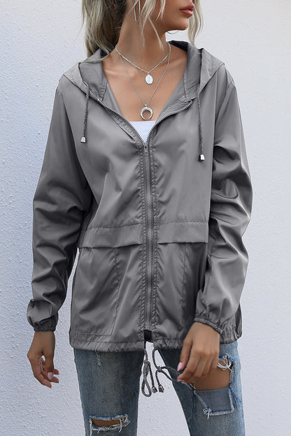 Casual Solid Zipper Hooded Collar Outerwear