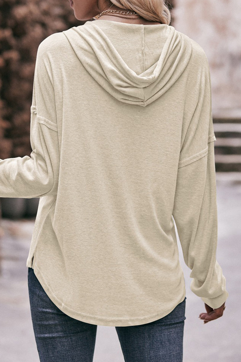 Casual Solid Buttons Hooded Collar Tops