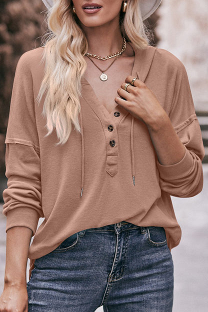 Casual Solid Buttons Hooded Collar Tops