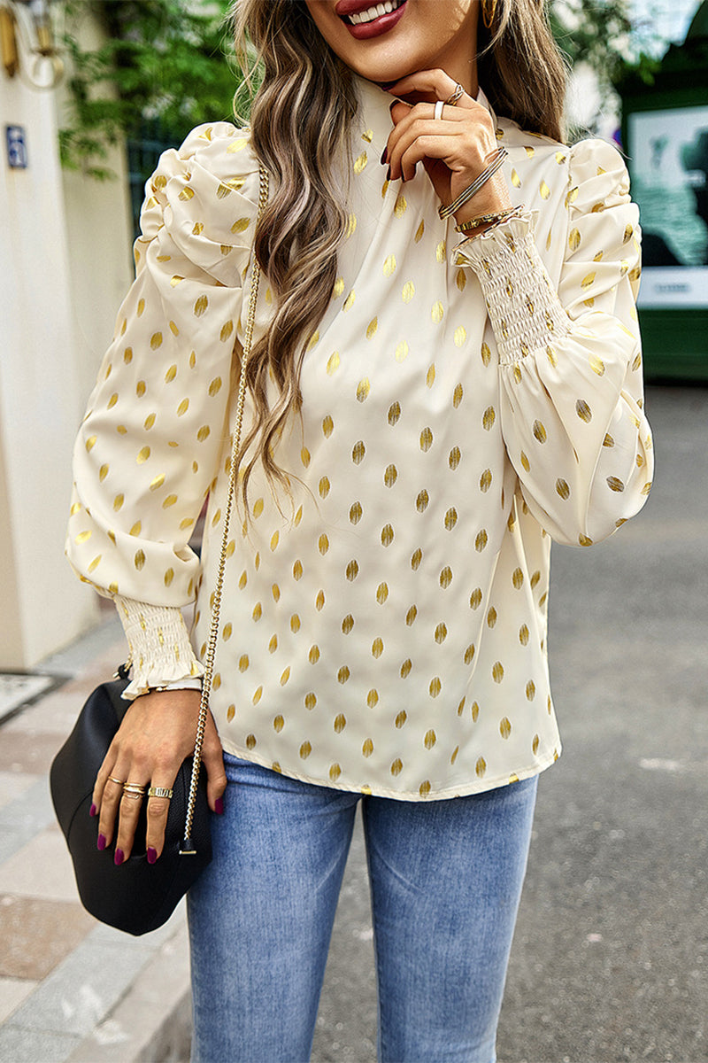 Elegant Polka Dot Fold Half A Turtleneck Tops