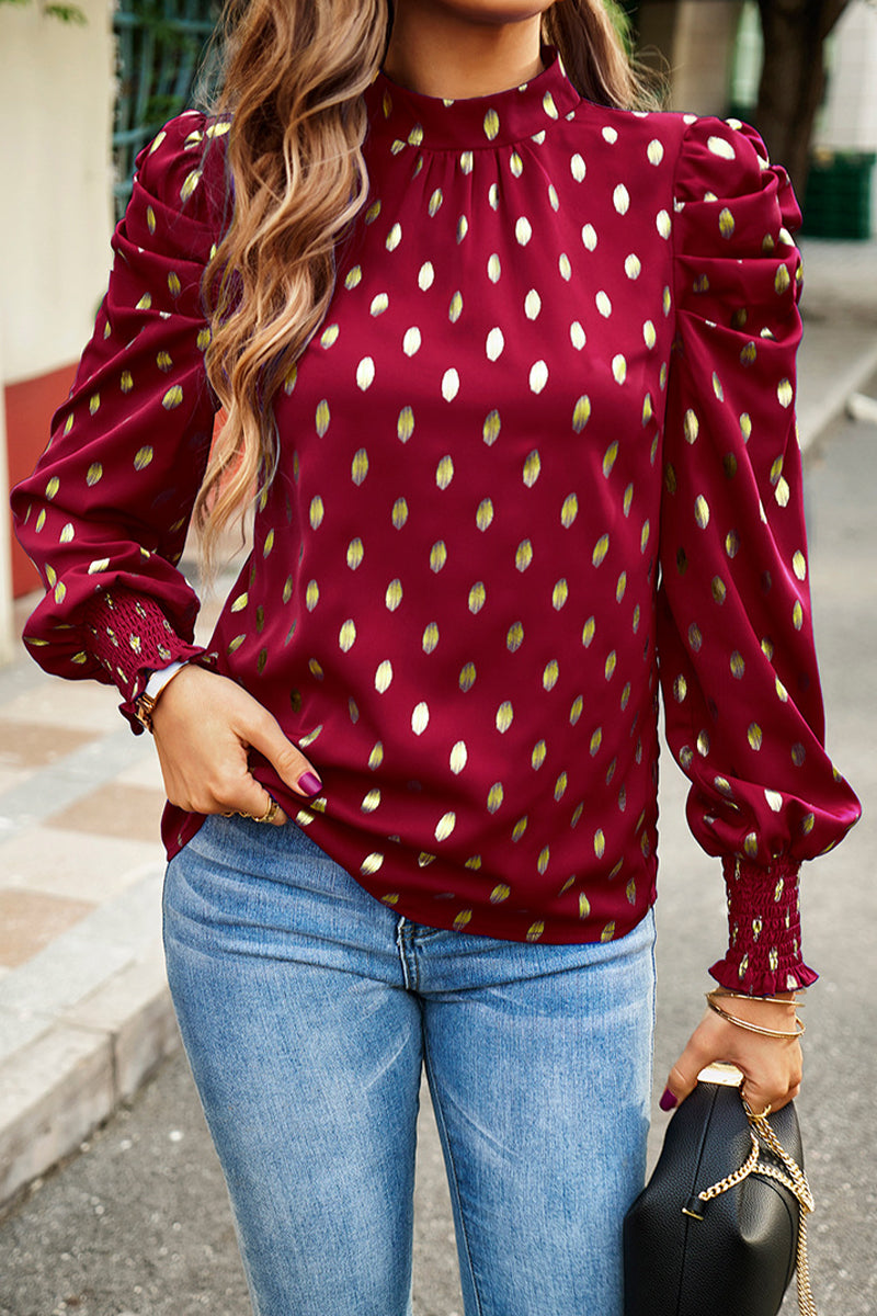 Elegant Polka Dot Fold Half A Turtleneck Tops