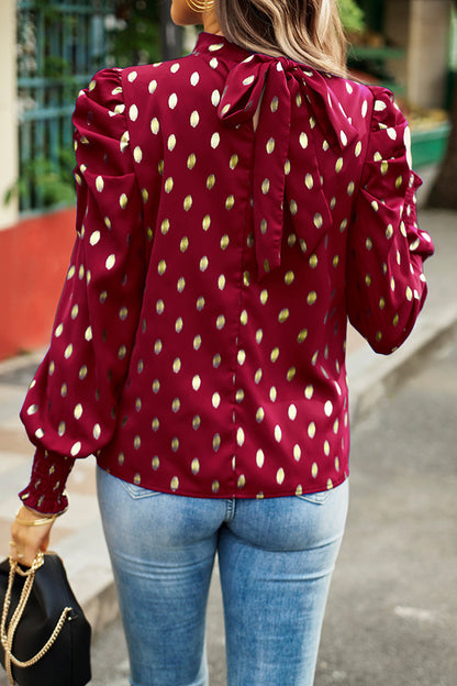 Elegant Polka Dot Fold Half A Turtleneck Tops