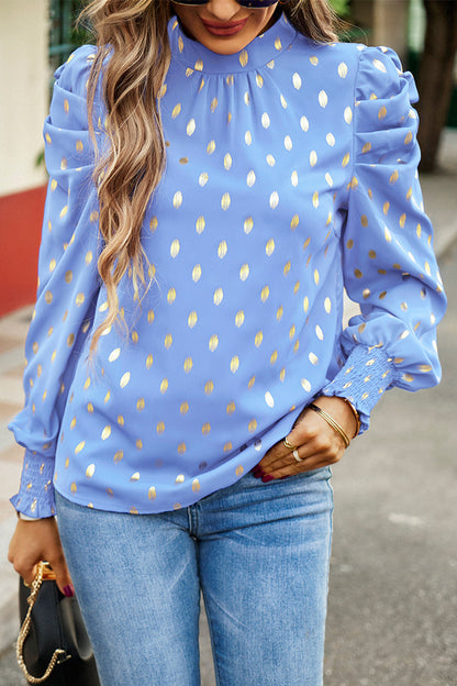 Elegant Polka Dot Fold Half A Turtleneck Tops