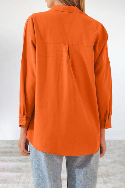 Casual Simplicity Solid Buttons Turndown Collar Tops