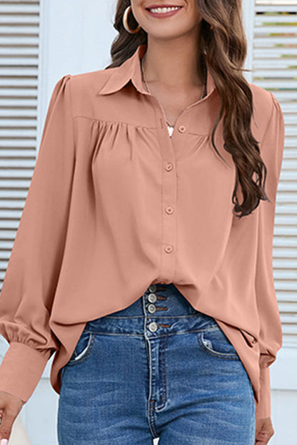 Casual Solid Buttons Shirt Collar Blouses(8 Colors)