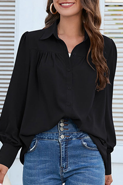 Casual Solid Buttons Shirt Collar Blouses(8 Colors)