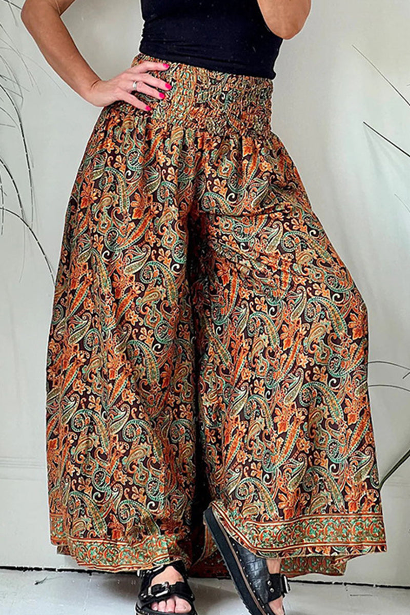 College Floral Loose High Waist Wide Leg Full Print Bottoms