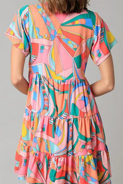 Bohemian Geometric Print V Neck A Line Dresses