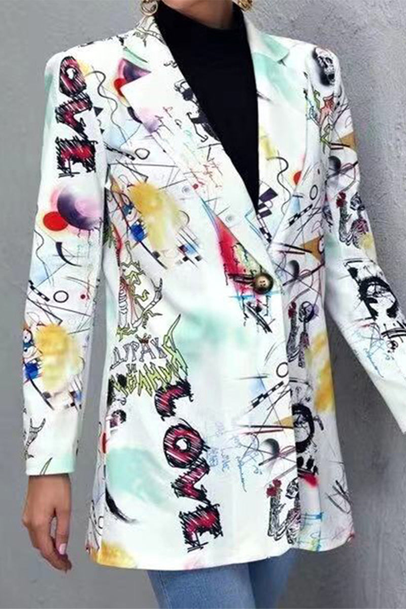 Casual Print Patchwork Turn-back Collar Outerwear