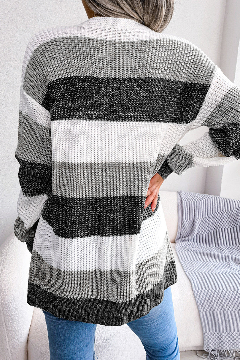 Street Striped Contrast Cardigan Collar Tops