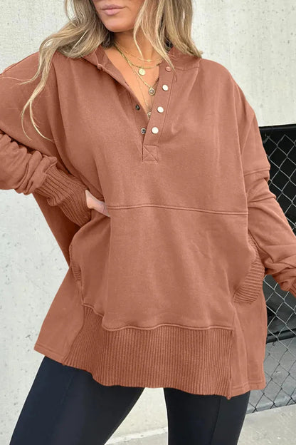 Casual Solid Buckle Hooded Collar Tops(7 Colors)