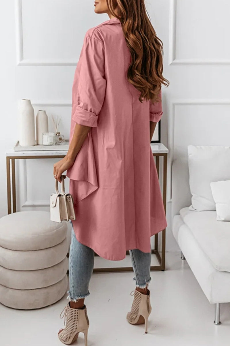 Casual Solid Buttons Asymmetrical Turndown Collar Tops(3 Colors)